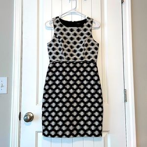 Ann Taylor Petite Midi Sleeveless Dress Black White 2P
